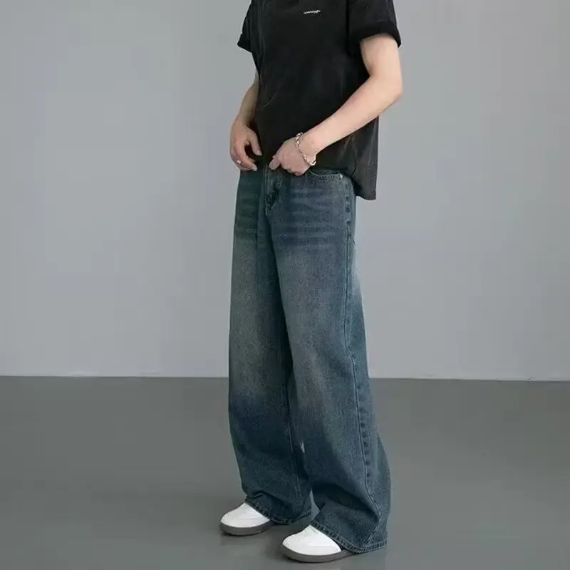 Korean Fashion Men Wide Leg Je - Streetwear Brand Denim ulasan dan harga