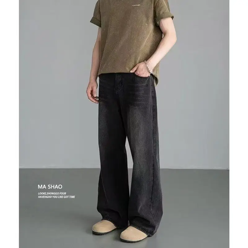 Korean Fashion Men Wide Leg Je - Streetwear Brand Denim ulasan dan harga